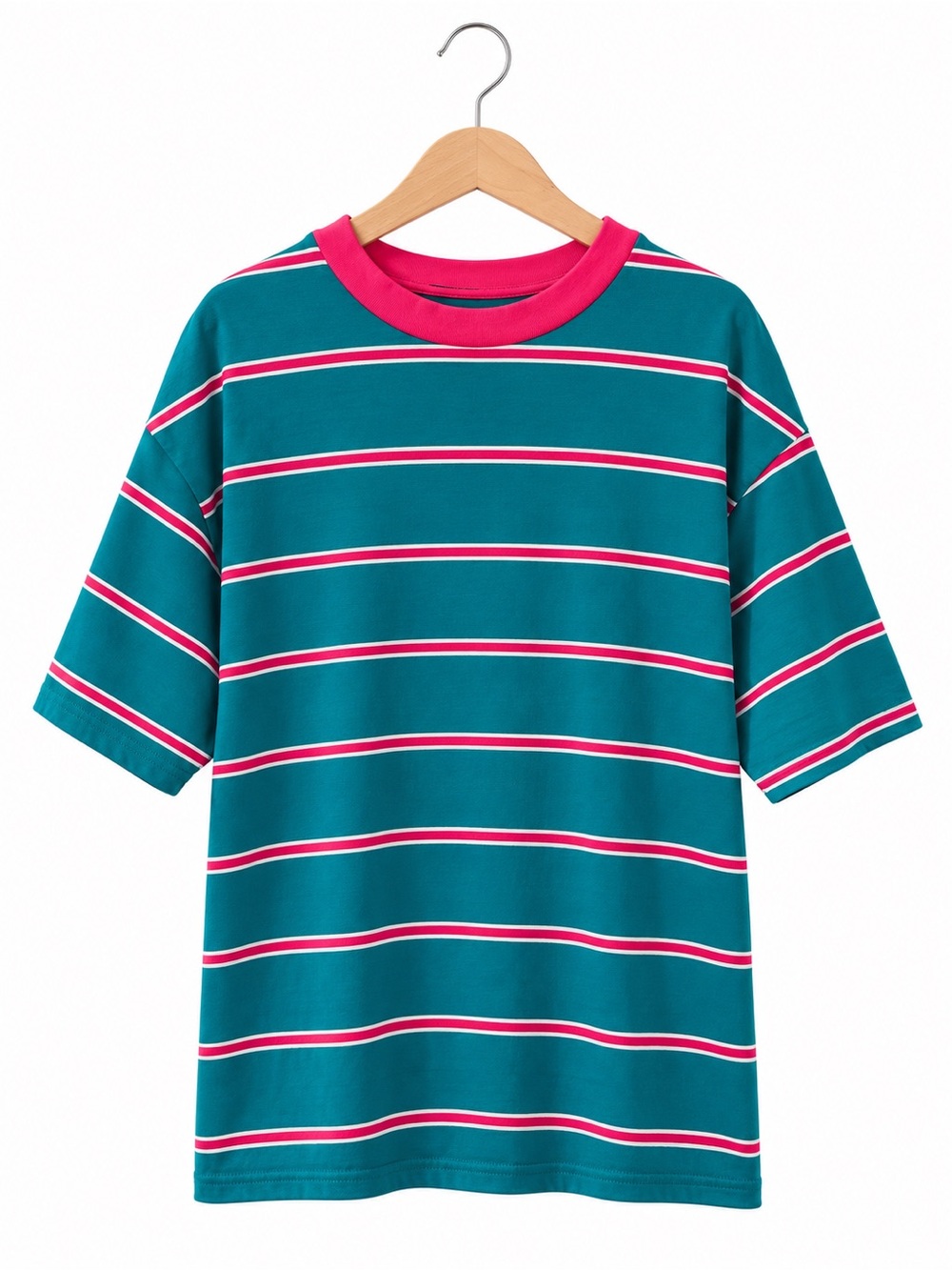✨ RARE FIND! Vintage Marvel Studio Korea Teal Pink Striped Oversized T-Shirt